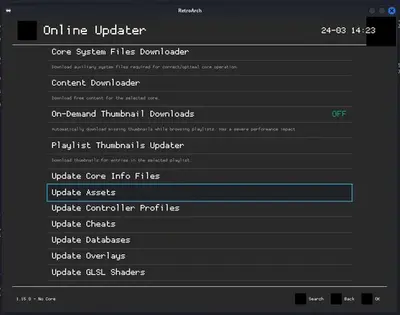 Retroarch Interface at Online Updater Menu